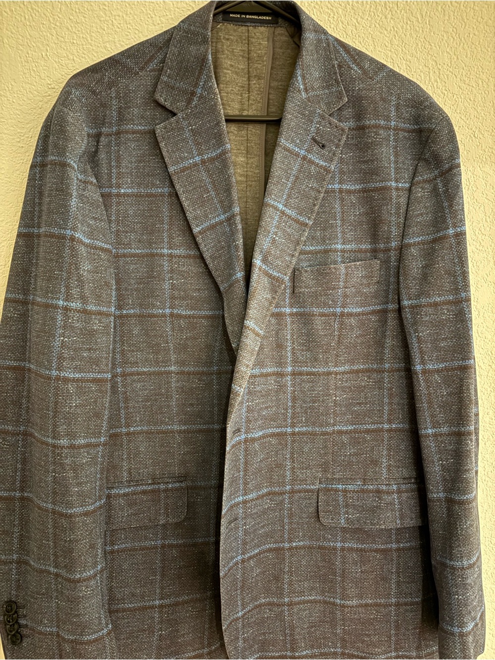 Men's Brown Windowpane Blazer with Blue Check